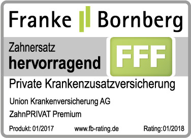 "Die unabhängige Ratingagentur Franke und Bornberg zählt zu den anerkannten Versicherungs-Spezialisten in Deutschland.  Das Rating zeichnet sich vor allem durch einen sehr hohen Detaillierungsgrad aus. Es werden ausschließlich harte, nachvollziehbare Fakten bewertet, die über die gesamte Vertragsdauer Gültigkeit haben.  Die Einteilung der Ergebnisse erfolgt in acht Rating-Klassen, die von FFF (hervorragend) bis F-- (sehr schwach) reichen." 